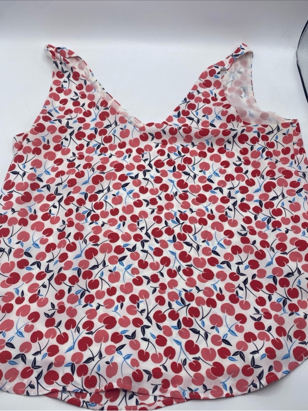 Cherry Print Sleeveless V-Neck Tank Top Flowey Fairy Feminine Small Spring Loft